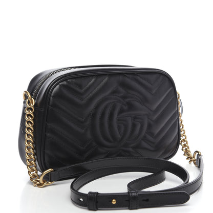 Gucci Calfskin Matelasse Small GG Marmont Chain Shoulder Bag Black 2 of 9