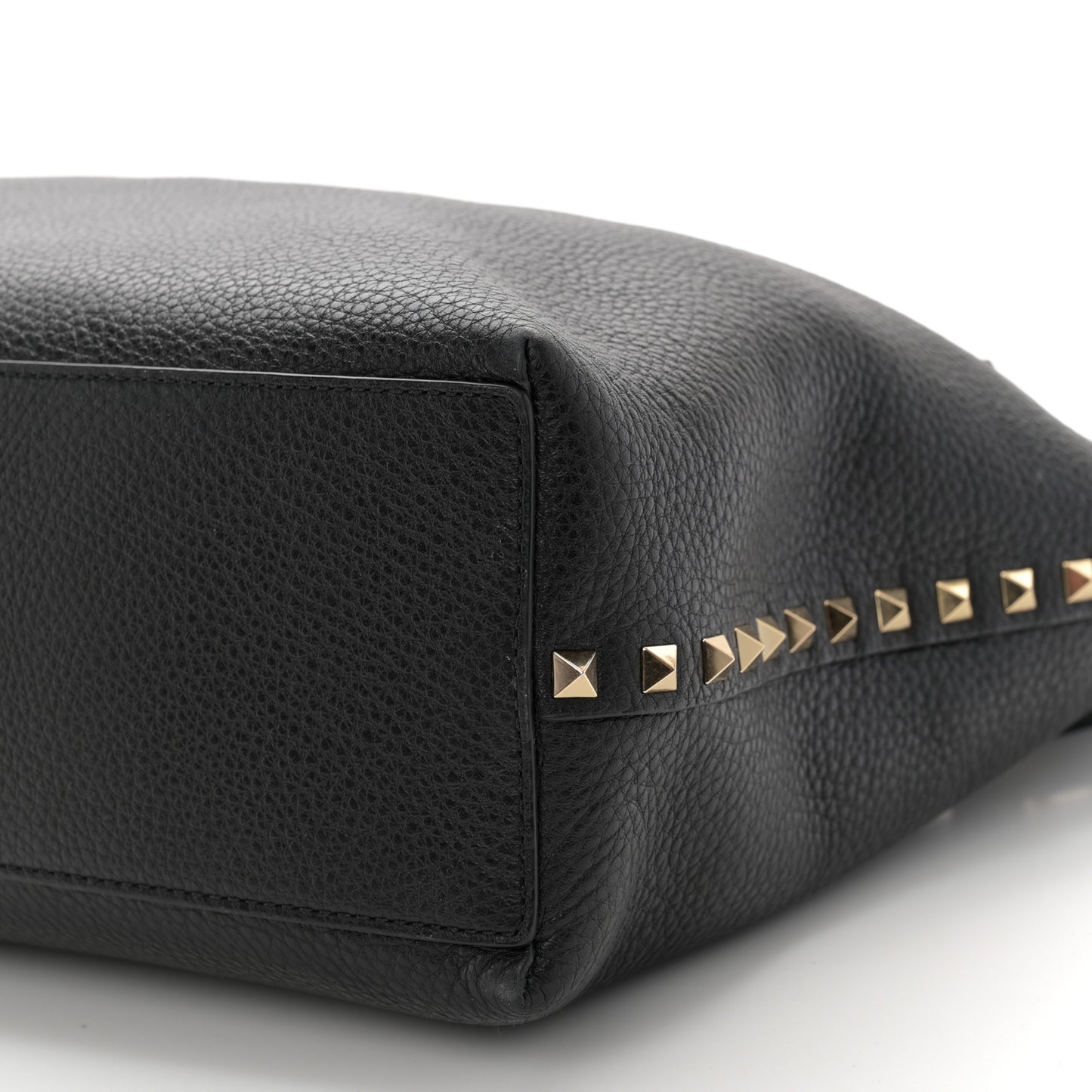 Grained Calfskin Rockstud Flip Lock Tote Black Rose Quartz