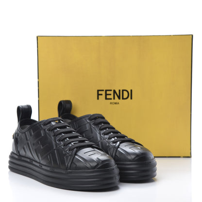 Fendi Lambksin FF Embossed Rise Low Top Sneakers 36.5 Black 8 of 8