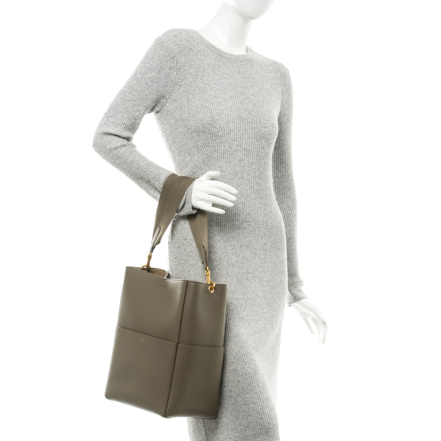 Soft Grained Calfskin Sangle Bucket Bag Taupe