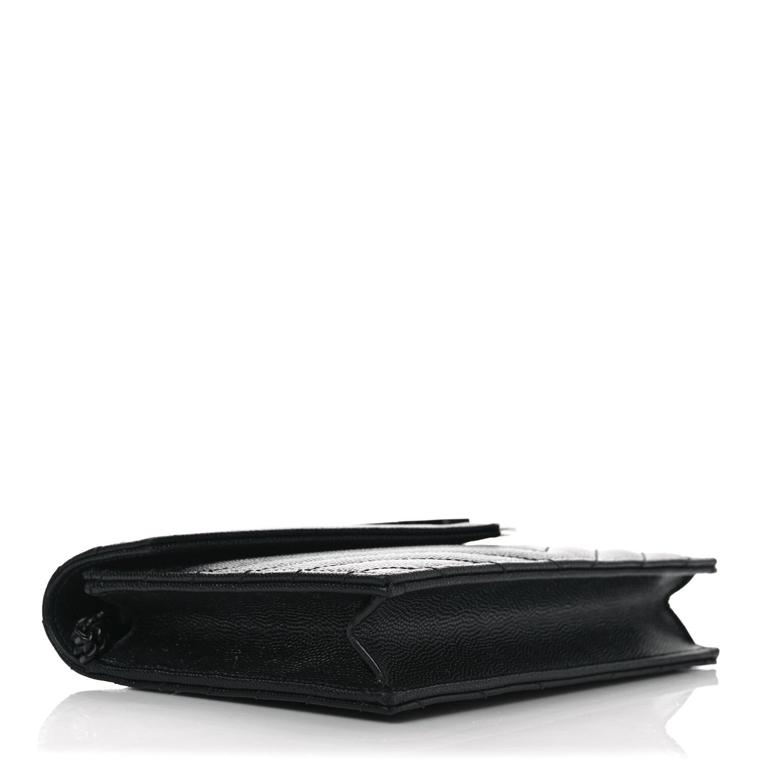 Saint Laurent Grain De Poudre Matelasse Chevron Monogram Monochrome Envelope Chain Wallet Black 4 of 9