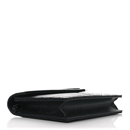 Saint Laurent Grain De Poudre Matelasse Chevron Monogram Monochrome Envelope Chain Wallet Black 4 of 9