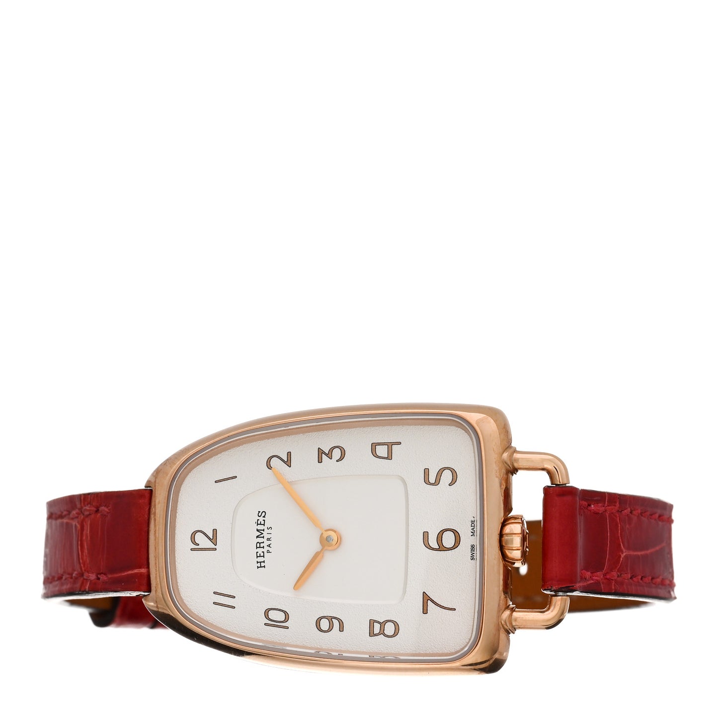 18K Yellow Gold Alligator 26mm Galop d'Hermes Quartz Watch Braise