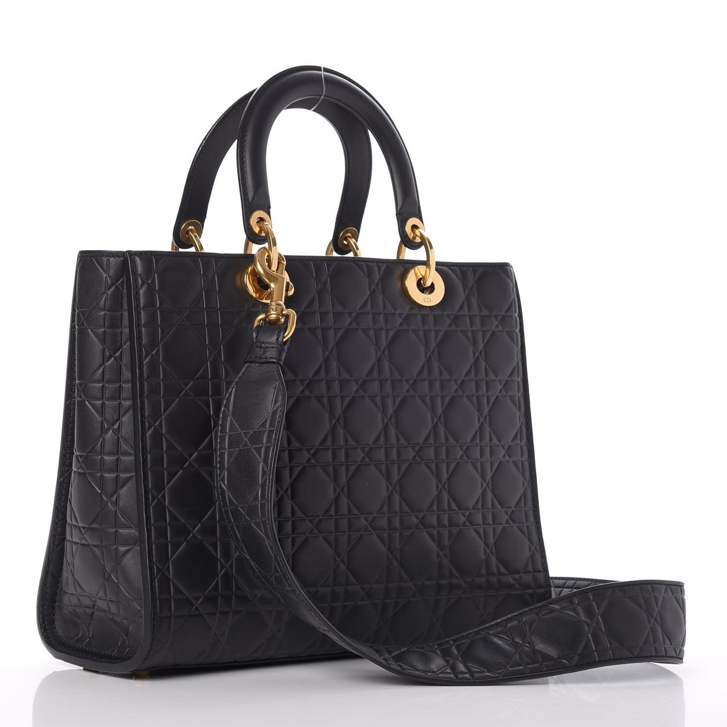 Calfskin Cannage Large Lady Dior Matte Black