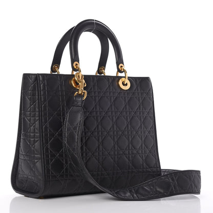 Christian Dior Calfskin Cannage Large Lady Dior Matte Black 4 of 8