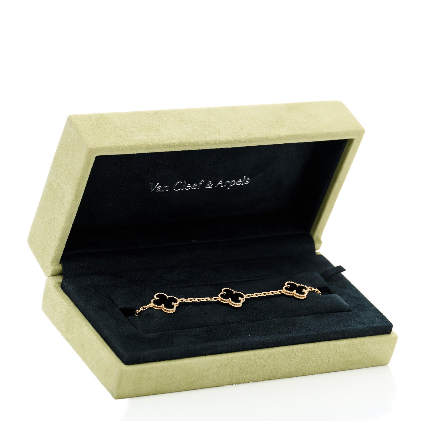 18K Yellow Gold Black Onyx 5 Motifs Vintage Alhambra Bracelet