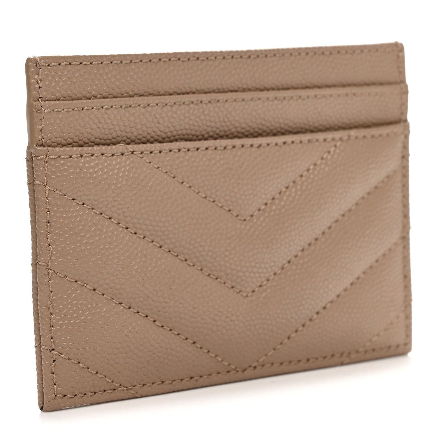 Saint Laurent Grain De Poudre Matelasse Chevron Monogram Credit Card Case Dark Beige 3 of 8