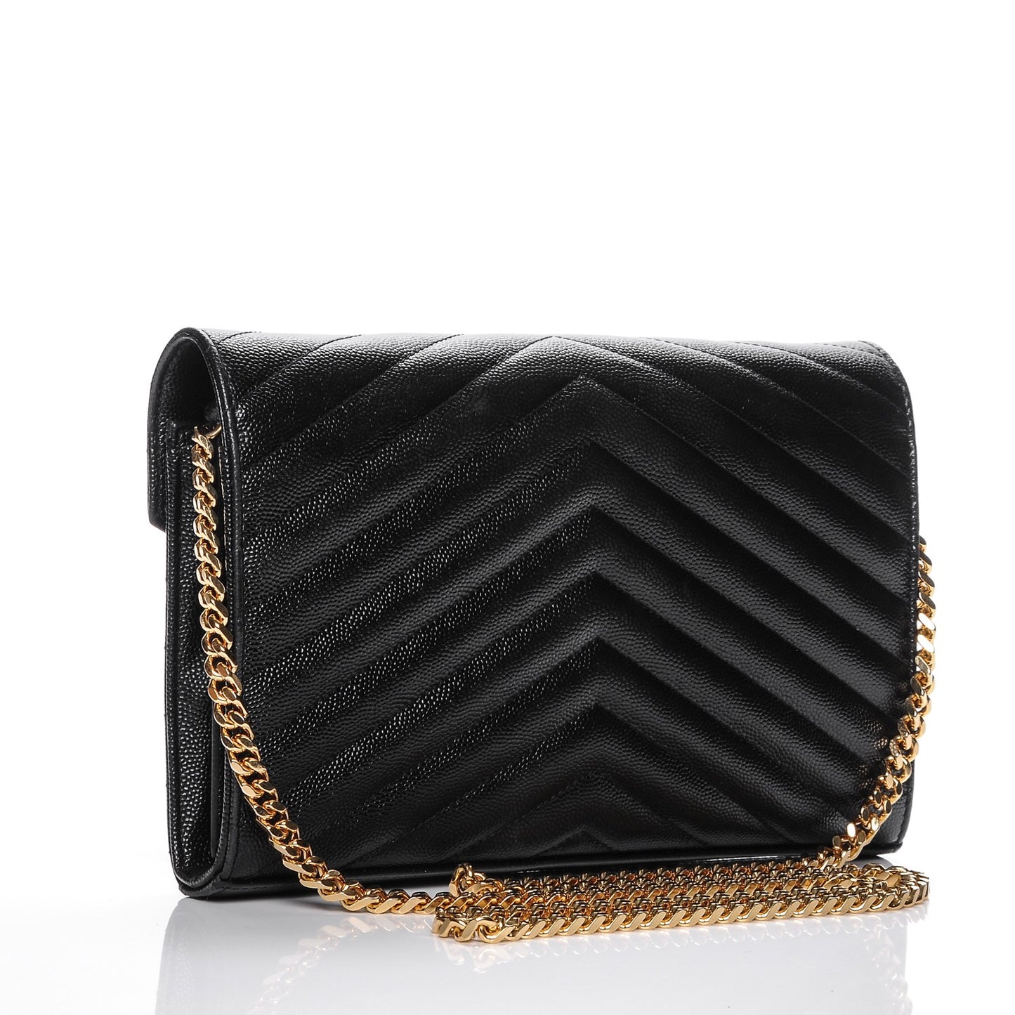 Grain De Poudre Matelasse Chevron Monogram Chain Wallet Black