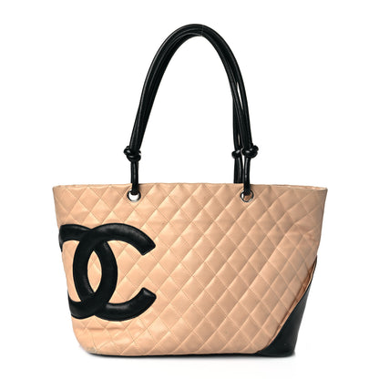Chanel Calfskin Quilted Large Cambon Tote Beige Black 1 of 12