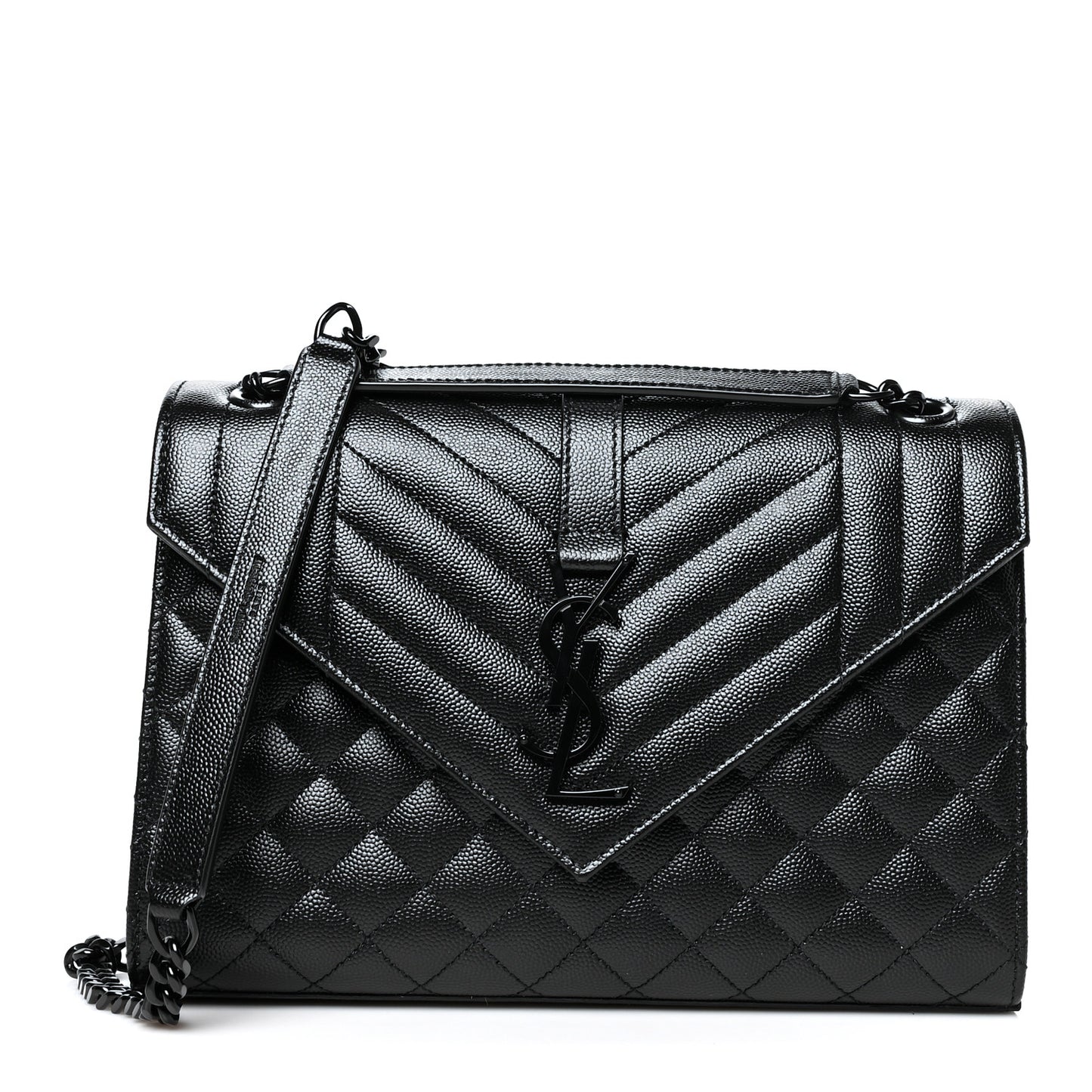 Grain De Poudre Textured Mixed Matelasse Triquilt Medium Monogram Satchel Black
