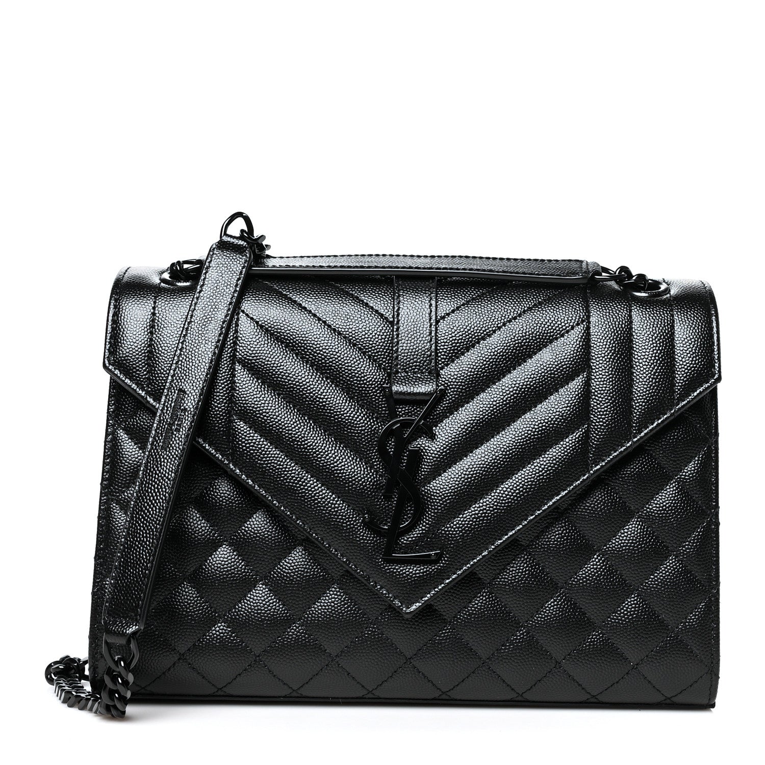 Saint Laurent Grain De Poudre Textured Mixed Matelasse Triquilt Medium Monogram Satchel Black 1 of 9
