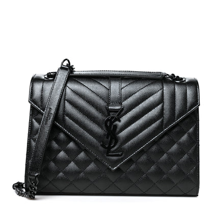 Saint Laurent Grain De Poudre Textured Mixed Matelasse Triquilt Medium Monogram Satchel Black 1 of 9