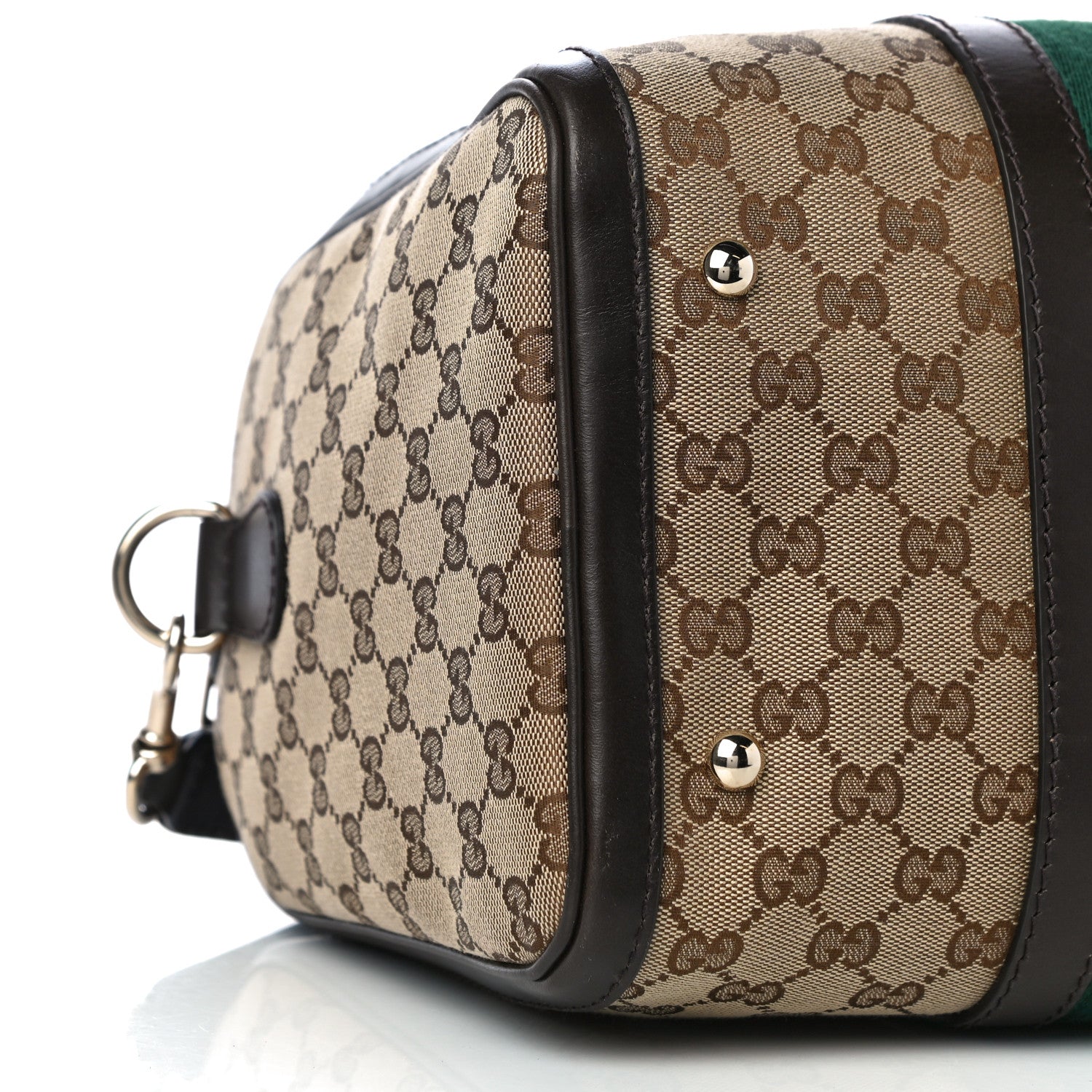 Gucci Monogram Selleria Calfskin Vintage Web Medium Boston Beige Ebony Cocoa 9 of 13