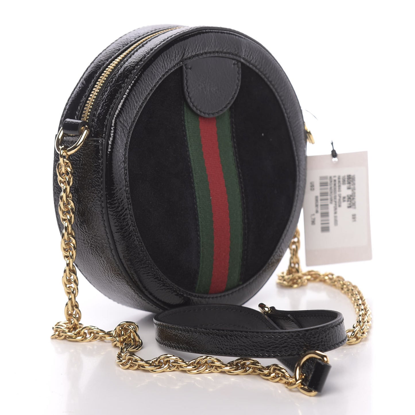 Suede Patent Web Mini Ophidia Round Shoulder Bag Black