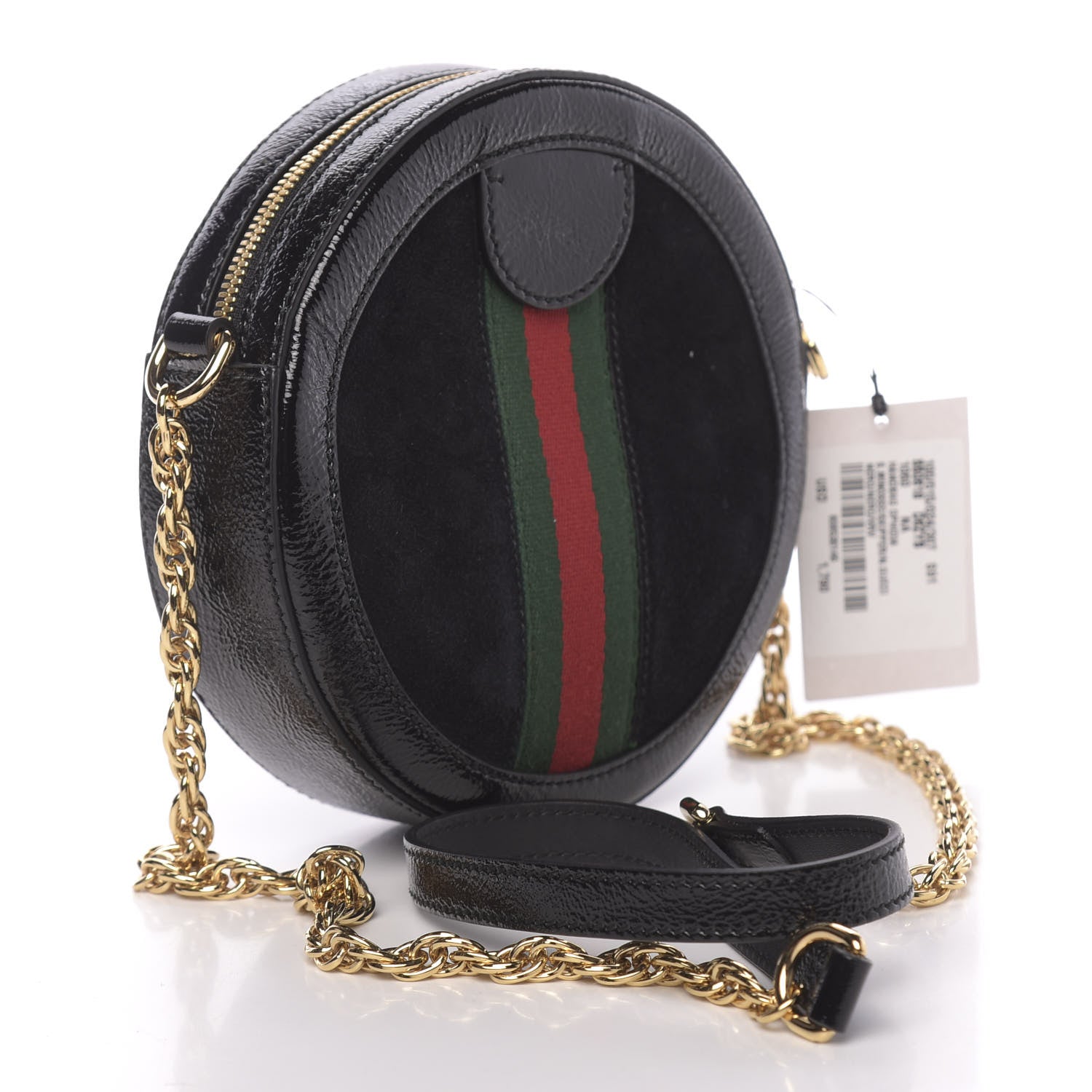 Gucci Suede Patent Web Mini Ophidia Round Shoulder Bag Black 4 of 11