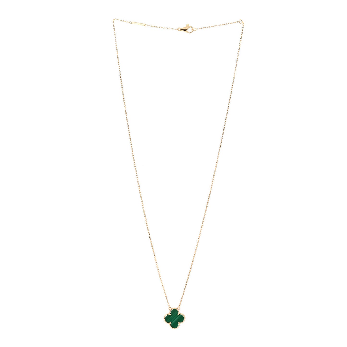 18K Yellow Gold Malachite Vintage Alhambra Pendant Necklace