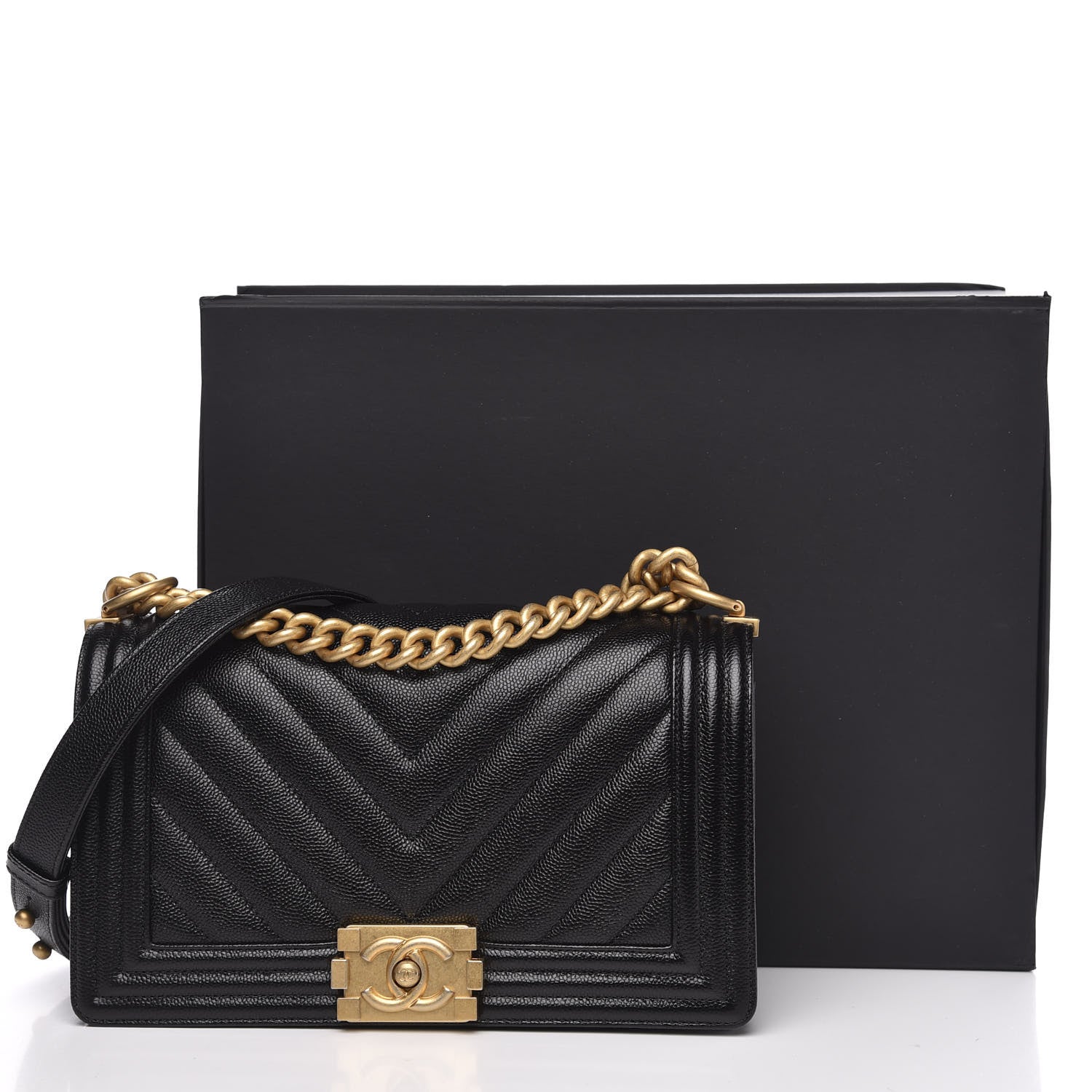 Chanel Caviar Chevron Quilted Medium Boy Flap Black 10 of 11