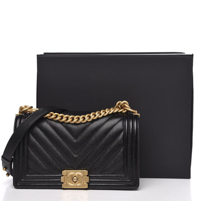 Chanel Caviar Chevron Quilted Medium Boy Flap Black 10 of 11