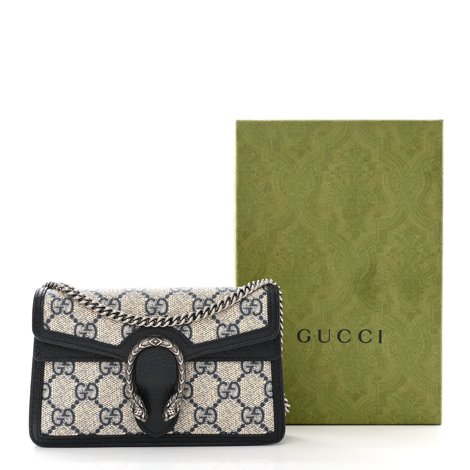 Gucci GG Supreme Monogram Textured Dollar Calfskin Super Mini Dionysus Shoulder Bag Beige Blue 11 of 11