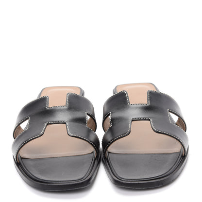 Hermes Box Calfskin Oran Sandals 40.5 Black 2 of 11