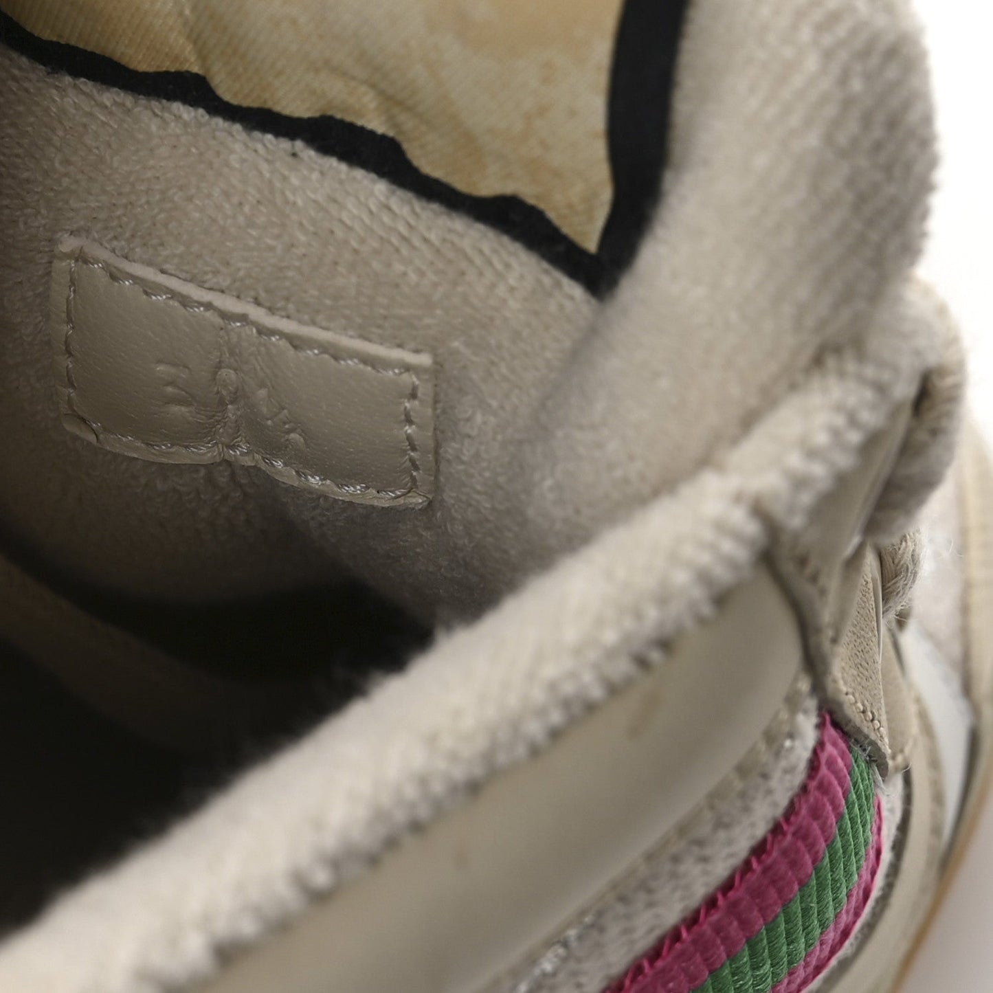 Calfskin Lame GG Monogram Web Womens Screener Sneakers 39.5 Gardenia Silver Dusty Milk White
