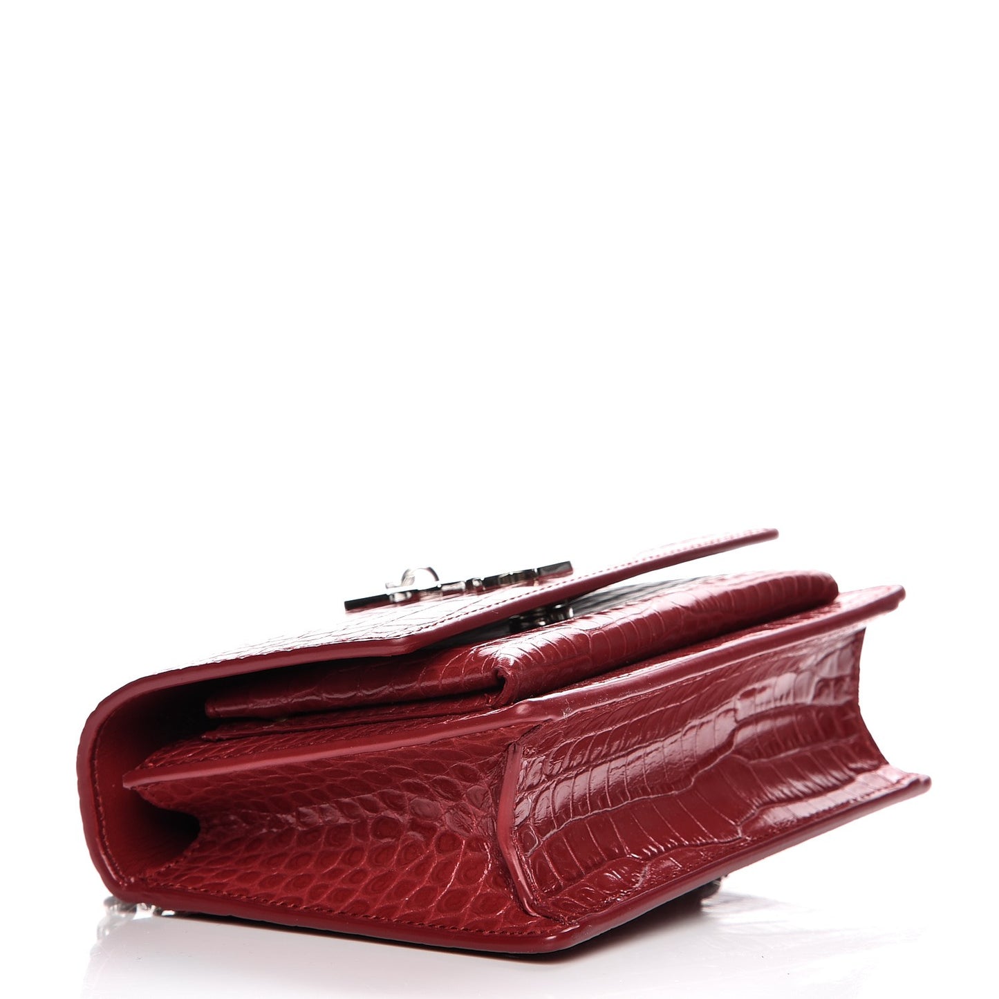 Calfskin Crocodile Embossed Monogram Sunset Chain Wallet New Lipstick Red