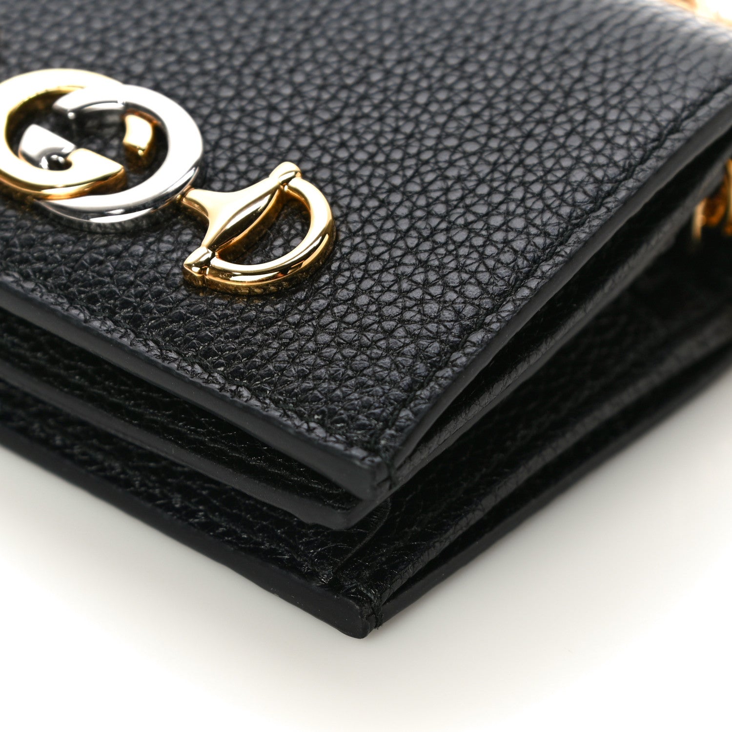 Gucci Grainy Calfskin Zumi Chain Card Case Wallet Black 9 of 10