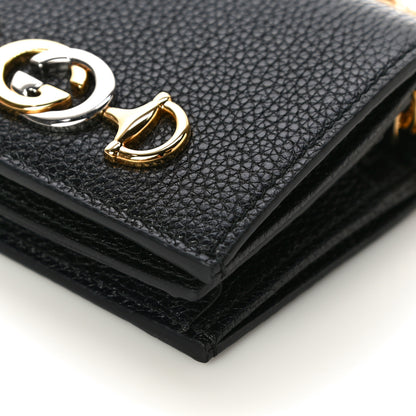 Gucci Grainy Calfskin Zumi Chain Card Case Wallet Black 9 of 10