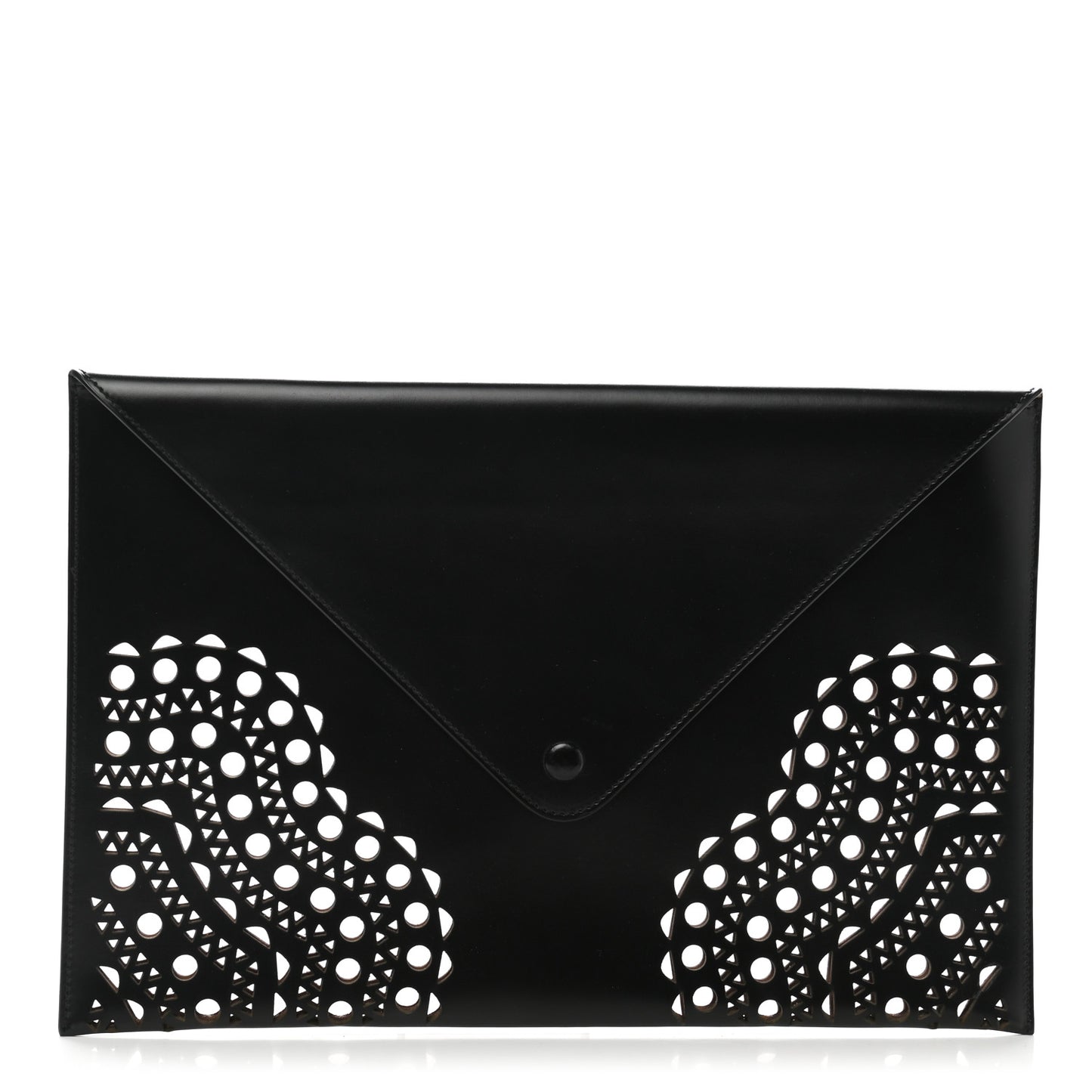 Calfskin Laser Cut Envelope Clutch Black