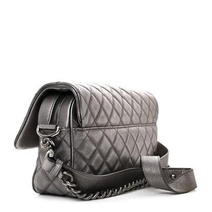 Chanel Metallic Grained Calfskin Quilted Medium Casual Rock Flap Charcoal 3 of 13