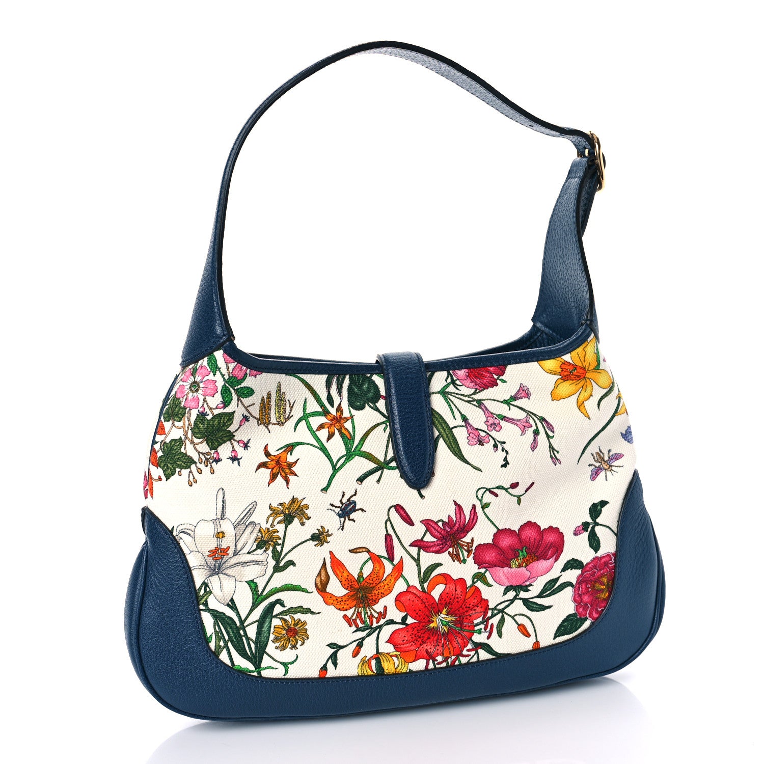 Gucci Canvas Flora Medium Jackie Hobo Blue Agata 3 of 11