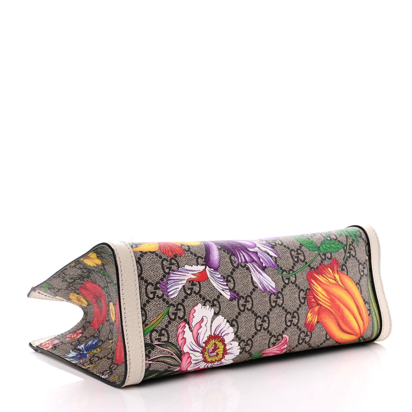 GG Supreme Monogram Flora Textured Calfskin Small Padlock Tote Beige Ebony Multicolor Mystic White