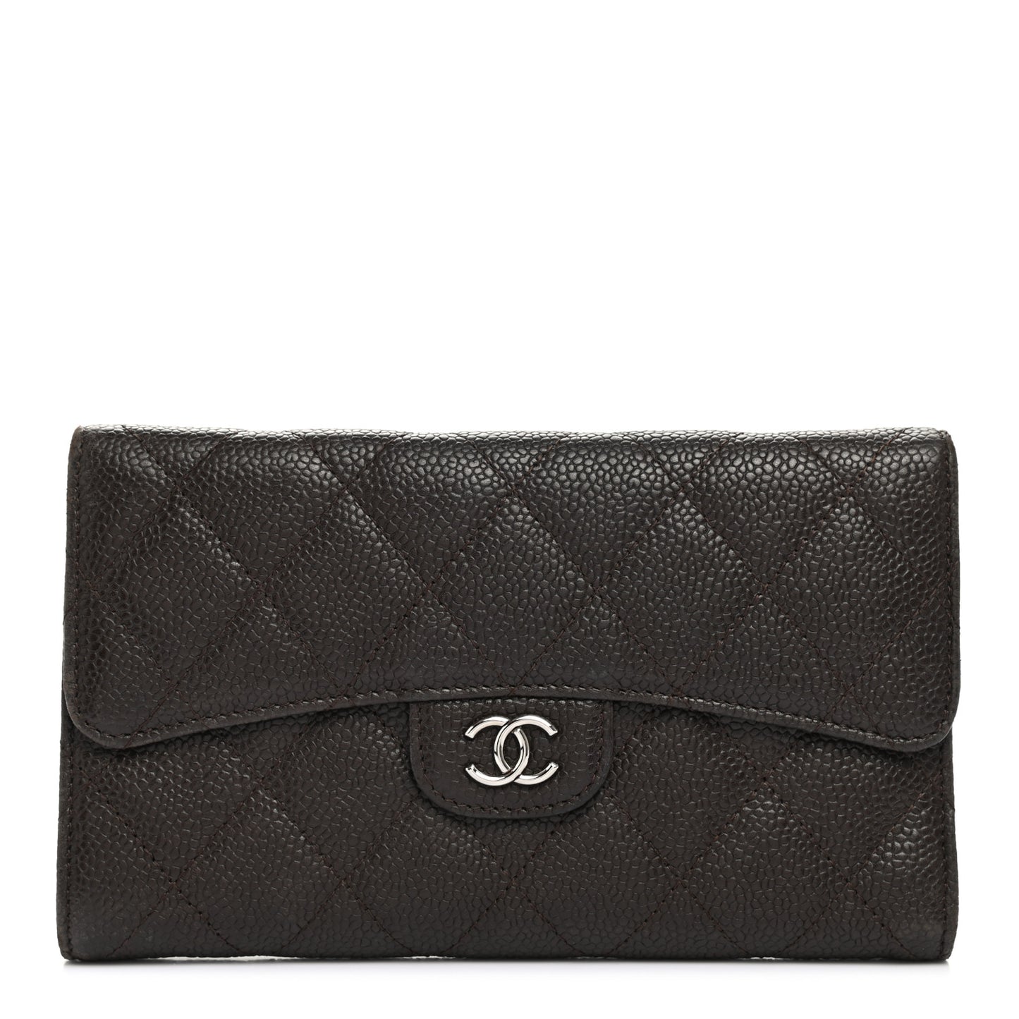 Caviar Quilted Large Flap Wallet Dark Brown