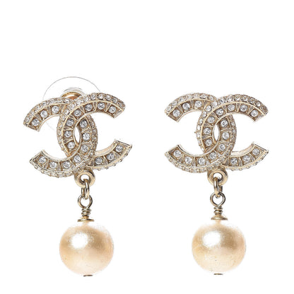 Chanel Crystal Pearl CC Drop Earrings Gold 1 of 5