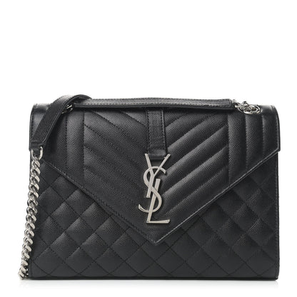 Saint Laurent Grain De Poudre Textured Mixed Matelasse Triquilt Medium Monogram Satchel Black 1 of 10