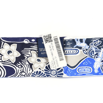 Hermes Silk Bingata Twilly Marine Tabac White 5 of 7