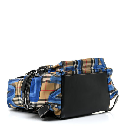 Burberry Vintage Check Graffiti Print Medium Rucksack Backpack Blue Antique Yellow 4 of 9