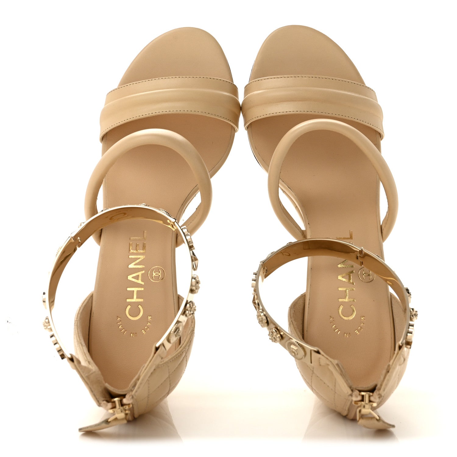 Chanel Calfskin Charms Wedge Sandals 36.5 Beige 2 of 11