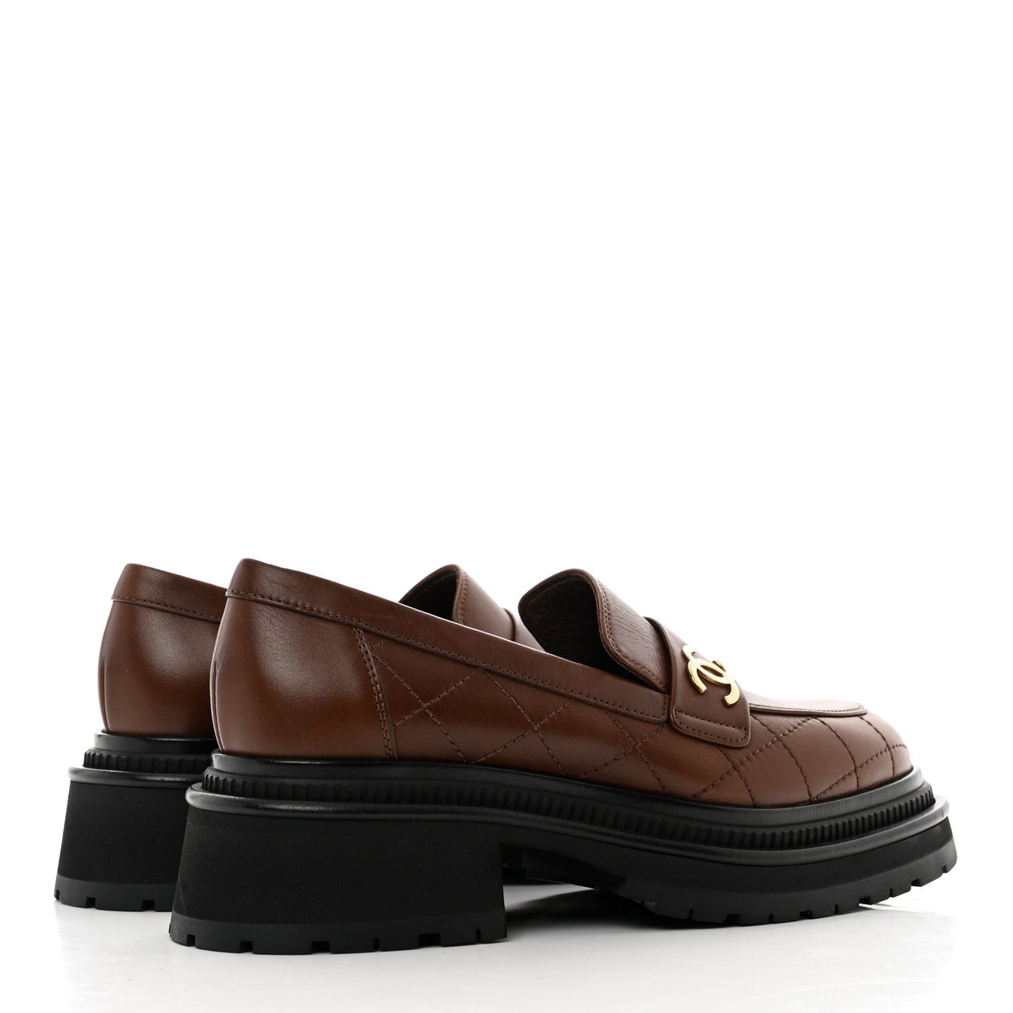 Calfskin Quilted CC Mocassin Loafers 37 Brown