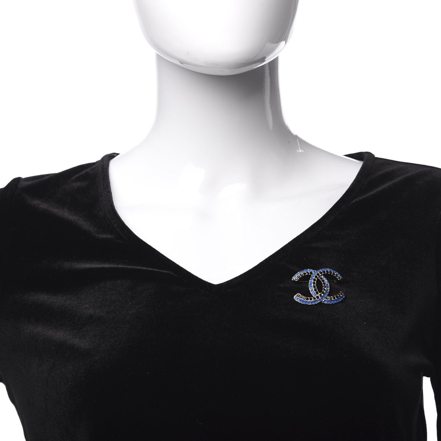 Crystal CC Chain Brooch Blue Black