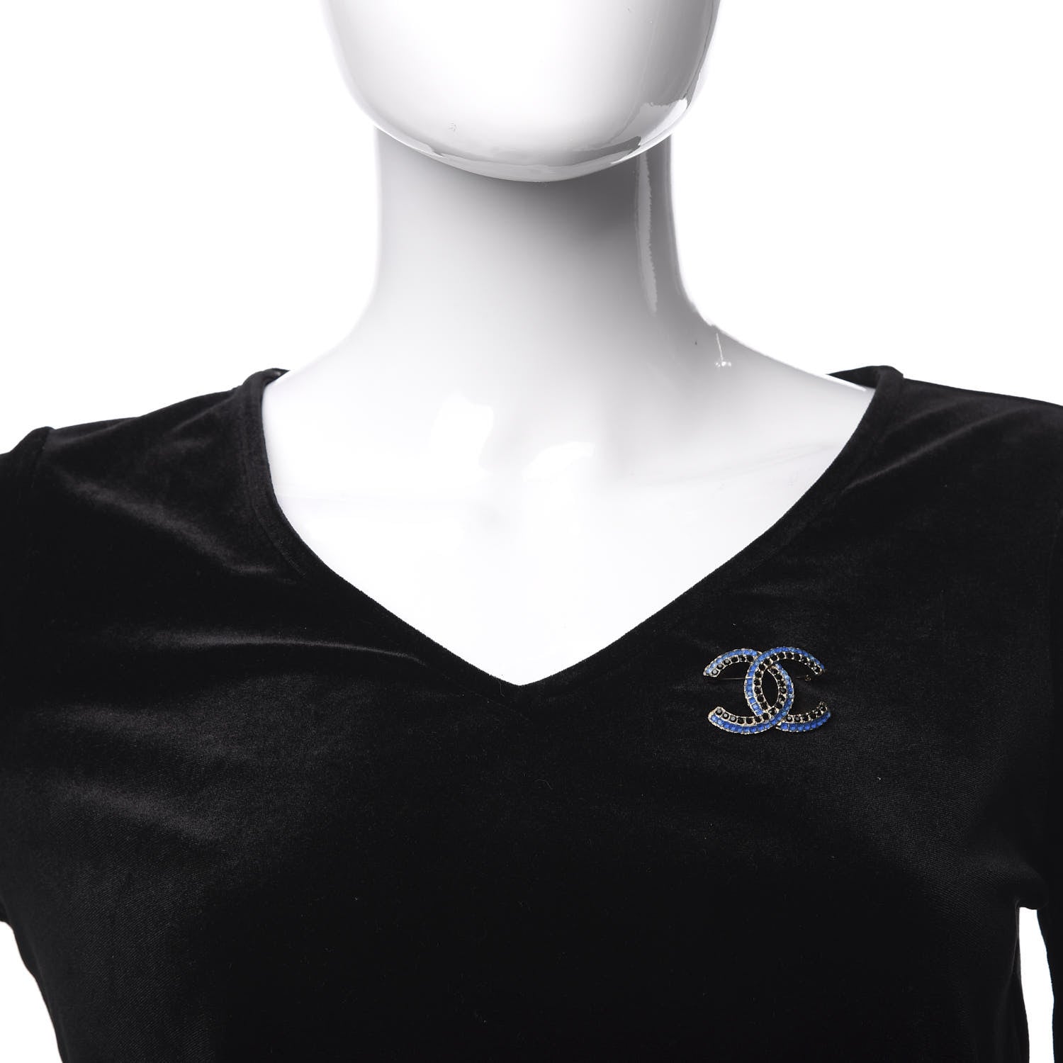 Chanel Crystal CC Chain Brooch Blue Black 2 of 6