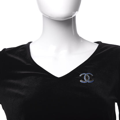 Chanel Crystal CC Chain Brooch Blue Black 2 of 6
