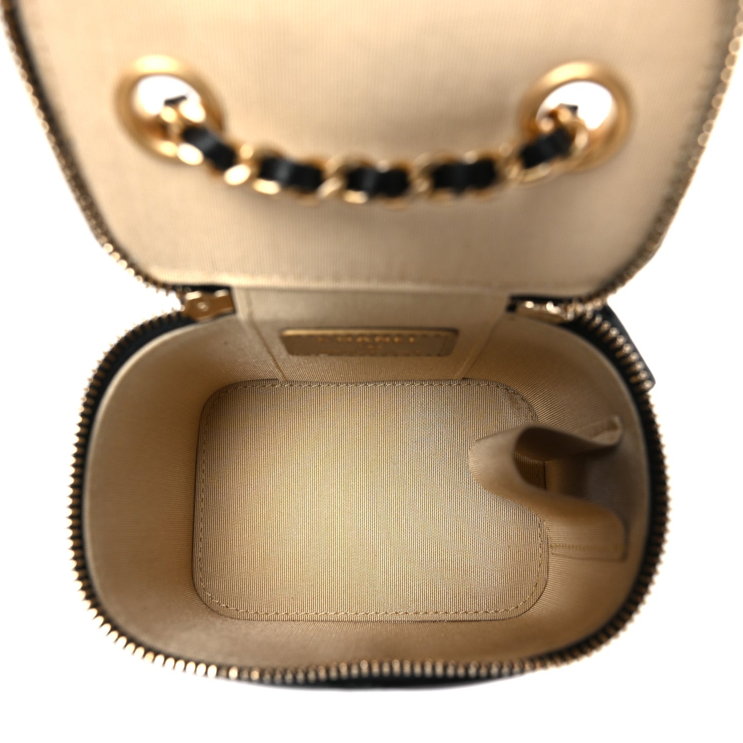 Lambskin Quilted Mini Pearl Crush Vanity Case With Chain Black