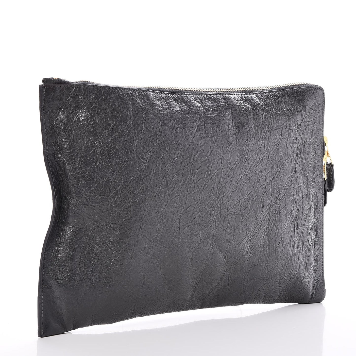 Agneau Giant 12 Gold Hardware Pouch Clutch Gris Fossile