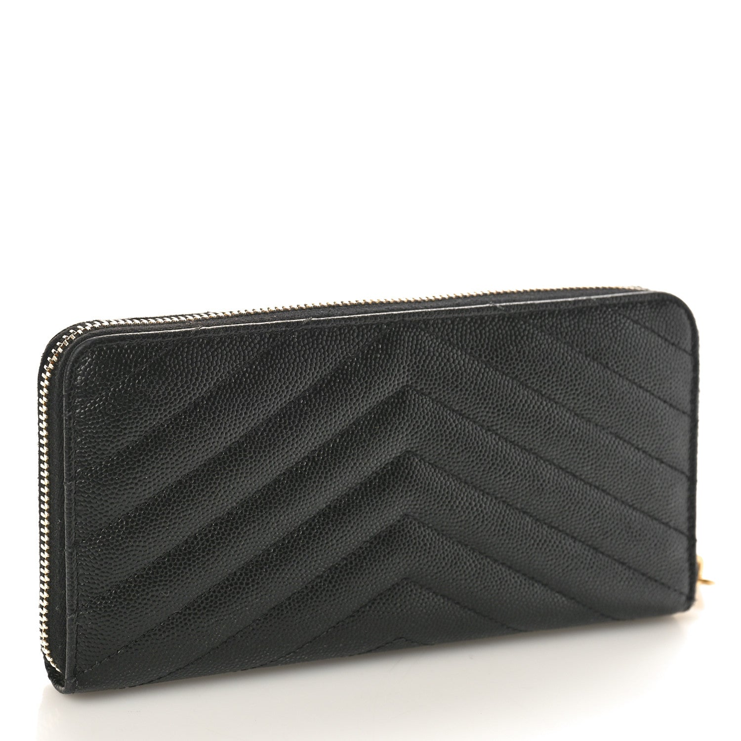 Saint Laurent Grain De Poudre Matelasse Chevron Monogram Zip Around Wallet Black 3 of 8