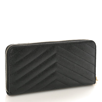Saint Laurent Grain De Poudre Matelasse Chevron Monogram Zip Around Wallet Black 3 of 8