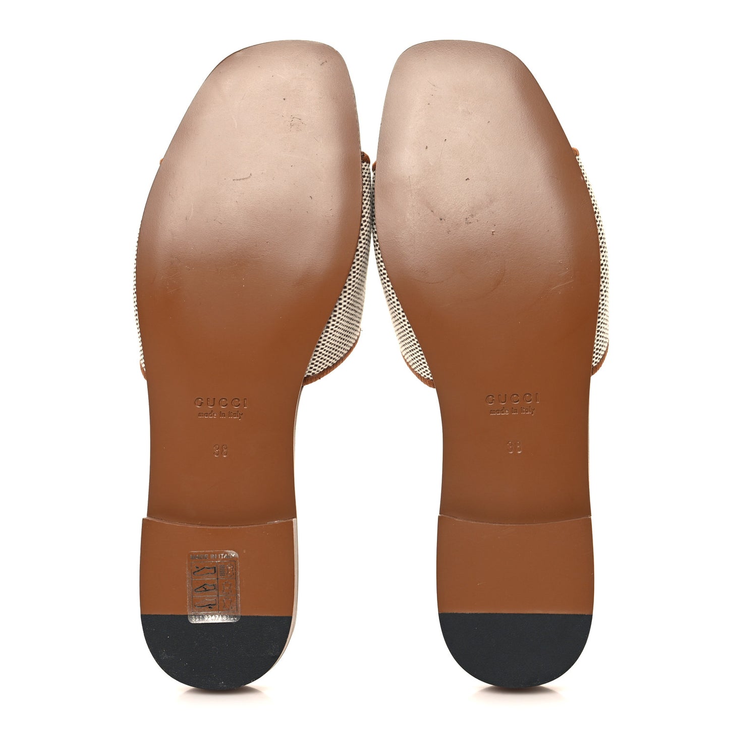 Canvas Rice Cosmos Softy Calfskin Interlocking G Cut Out Slide Sandals 38 Brown Natural Sundial
