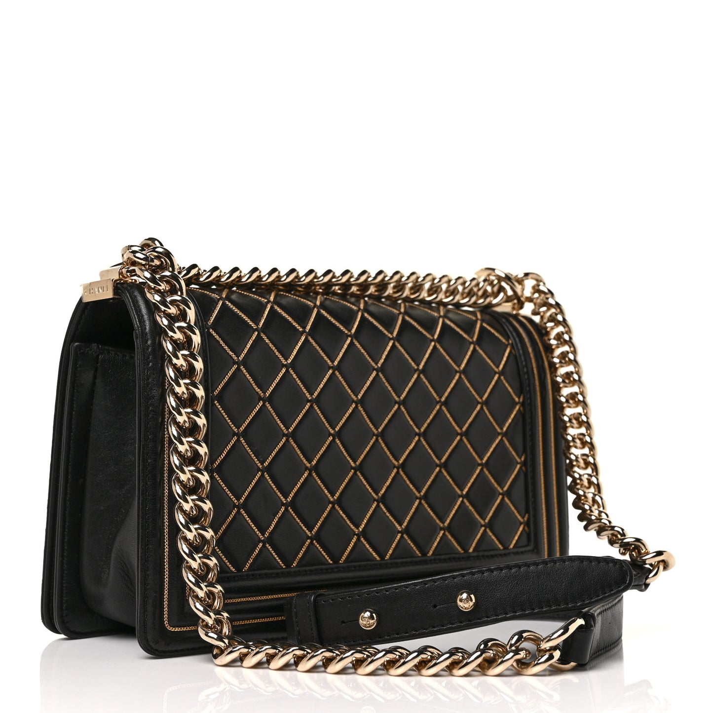Lambskin Chain Quilted Medium Boy Flap Black