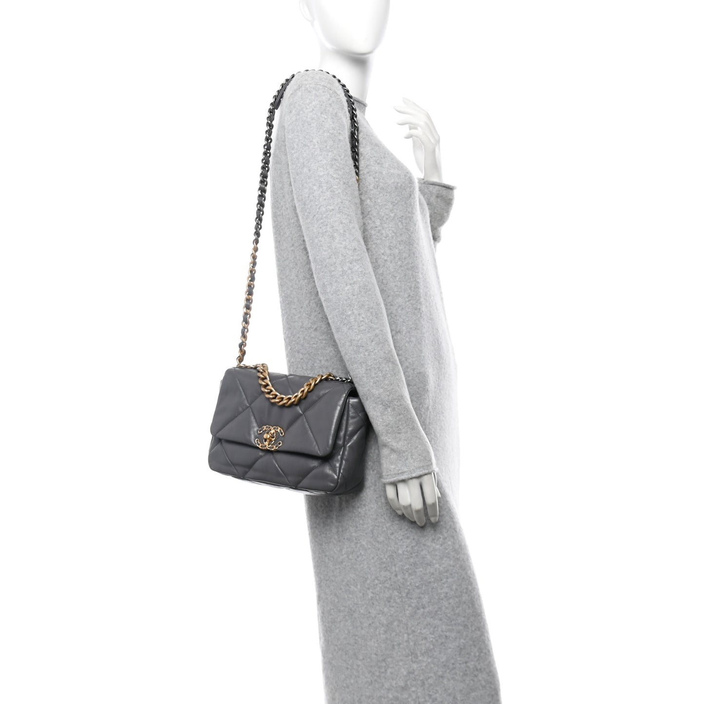 Lambskin Quilted Medium Chanel 19 Flap Dark Grey