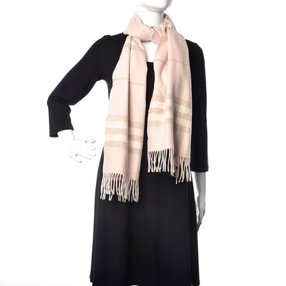 Burberry Cashmere Giant Check Fringe Scarf Pink 2 of 6